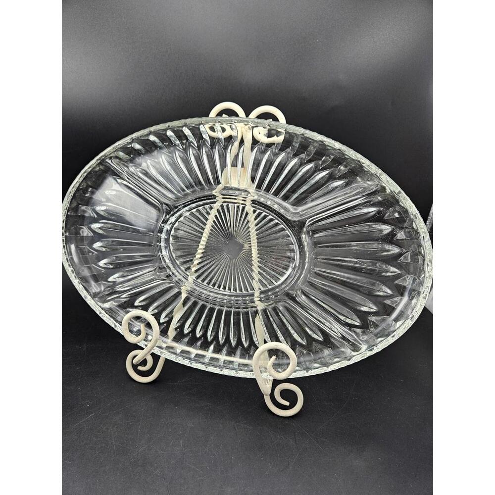 Vintage Jeannette Glass Clear Sunburst Star Sandwich Tray 13" Platter HEAVY 4lb